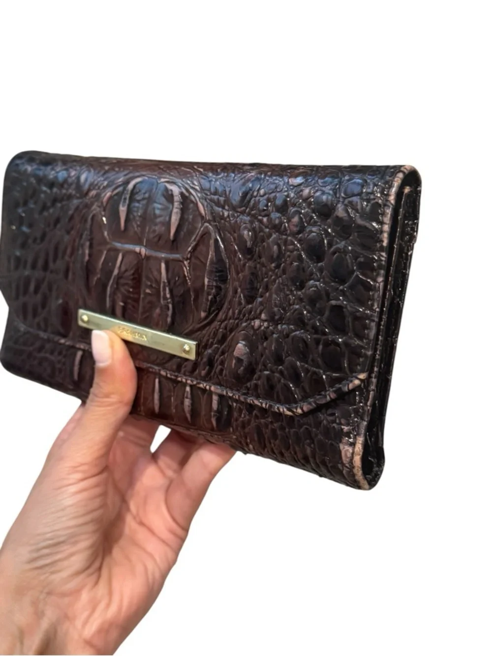 Brahmin Dagny Melbourne Croc Embossed Brown Satchel & Wallet Set